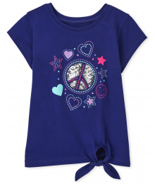 Childrens Place Blue Sequin Heart Stars Cross Back Top